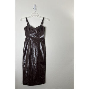 Forever 21 Womens Dress Size XS Faux Leather Midi Chocolate Gothic